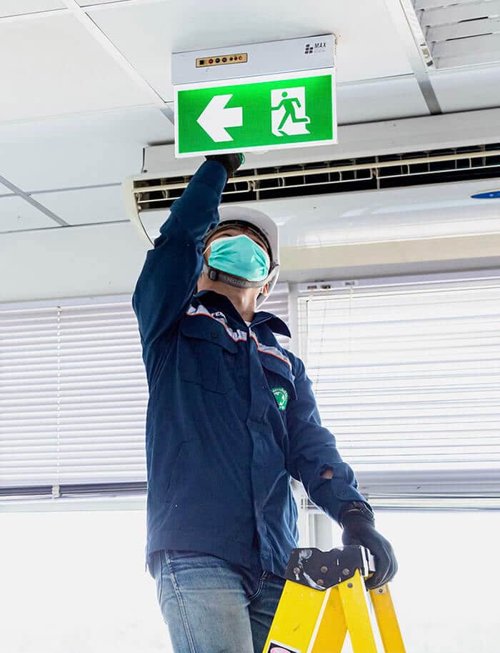 Clean up the emergency exit sign
